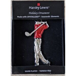 SWAROVSKI Golf Christmas Ornament Crystallized HARVEY LEWIS Silver Plated 4"